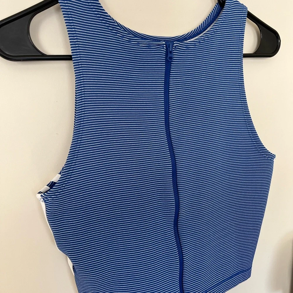 Adidas Women's Zippable Ribbed Tank Top, Royal Blue - Picture 5 of 6